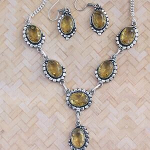 925 Sterling Faceted Citrine Necklace 21"